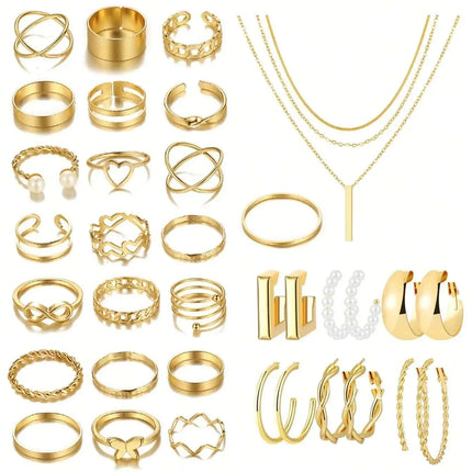 87 Pcs/Set Elegant Personality Imitation Pearl Earrings Rings Jewelry Set For Women Daily Wearing Vintage Jewelry Gifts New 2024