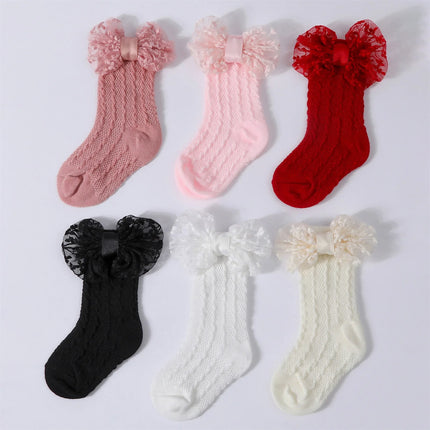 3-12M Newborn Baby Girls Socks Headband Set Cute Breathable Knit Bow Princess Dress Socks for Party, Wedding, Photography