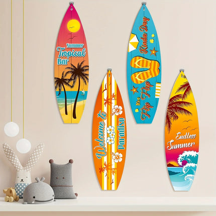 4Pcs Surfboard Party Banner Summer Wall Decor Surfboard Wall Hanging Banner Sign Beach Decoration Summer Theme Decor Hawaiian