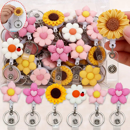 1pcs New Resin Flowers Retractable Nurse Badge Reel Cute Floral Girls Students Doctor ID Card Holder Keys Lanyard