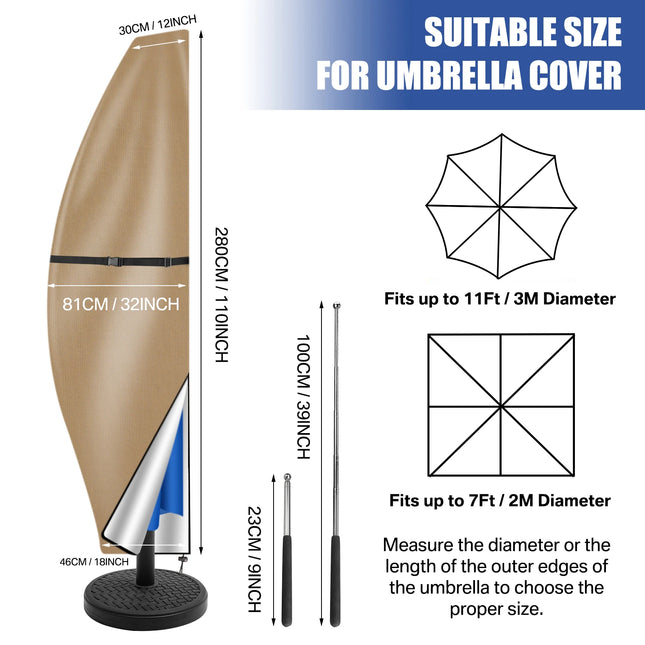 Outdoor Cantilever Umbrella Cover Waterproof Patio Parasol Cover Banana Straight Style All-Season Parasol Umbrella Protection
