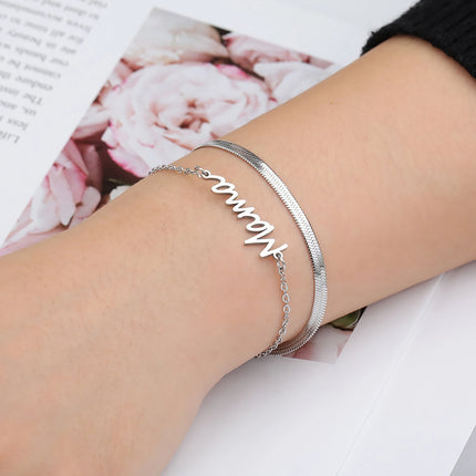 Skyrim Stainless Steel Gold Color Mama Letter Beads Charm Bracelet Red Rope Bracelets Women Waterproof Jewelry Mother's Day Gift