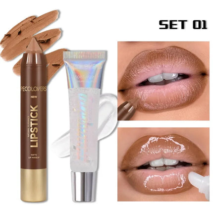 1SET Lip Liner Pencil Set, Lip Liner with Lip Gloss, Outline Lip Contour, Moisturize Lips, Full Andarming Lips, Lip Makeup