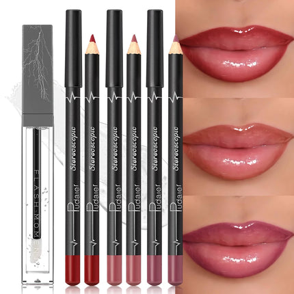 4-Piece Lip Liner and Lip Oil Set - Smooth, Long-Lasting Lip Liners for Defined Contours & Moisturizing Lip Oils