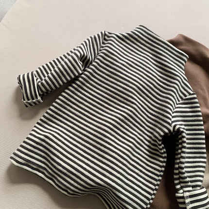 Autumn Winter Children T-Shirts 1-6Y Boys Girls Turtleneck Warm Striped Long Sleeve T Shirts Tops Tees Toddler Wear Kids Clothes