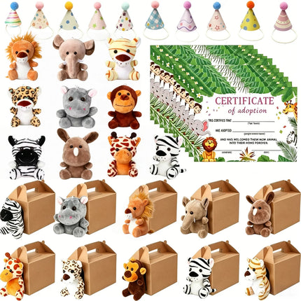 10-50PCS Adopt An Animal Party Favor Mini Safari Stuffed Animal Bulk 12cm Toy Jungle Animal Plush Toy Set Party Favor Gift Decor
