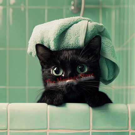 Funny Black Cat Bathroom Retro Mint Color Bathroom Toilet Bathtub Aesthetic Art Poster Canvas Painting Wall Pictures Home Decor