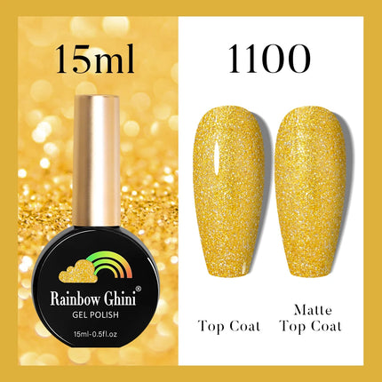Rainbow Ghini 37Color Base Coat TPO/HEMA Free 15ml Fine Glitter Gel Polish For Manicure Nails Semipermanent Art Nail Supplies