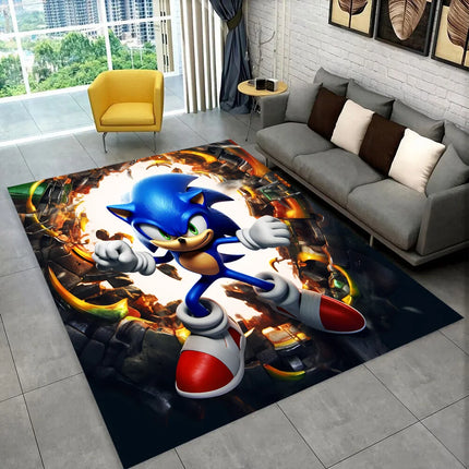 3D S-Sonik Cartoon Retro Area Rug, Carpet Rug for Living Room Children's Bedroom Sofa Doormat Decor, Kid Play Non-slip Floor Mat