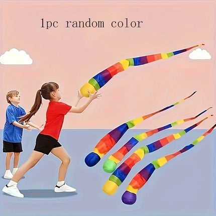 Rainbow Ribbon Throwing Ball Kids Outdoor Sensory Play Toy Stress Relief Hand Catch Flying Ball For Beach Lawn Parent Child Game