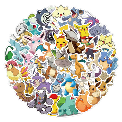 50pcs Cute Cartoon Anime Pokemon Stickers Kids Toys Kawaii Poke Ball Pikachu Decals Skateboard Laptop Waterproof Sticker