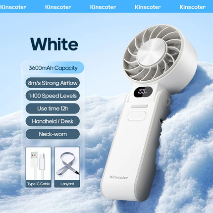 Kinscoter New Cooling Handheld Fan 3600mAh Foldable Portable Fan 100-level Free Control High Speed Mini Personal Fan w/ Lanyard