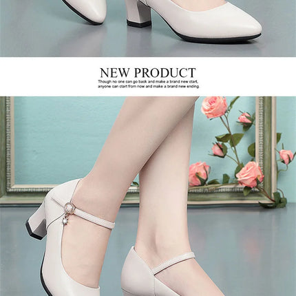 Women Fashion Sweet Red Comfort Buckle Strap Square Heel Pumps Lady Casual Black Pu Leather Office High Heel Shoes Spring Autumn