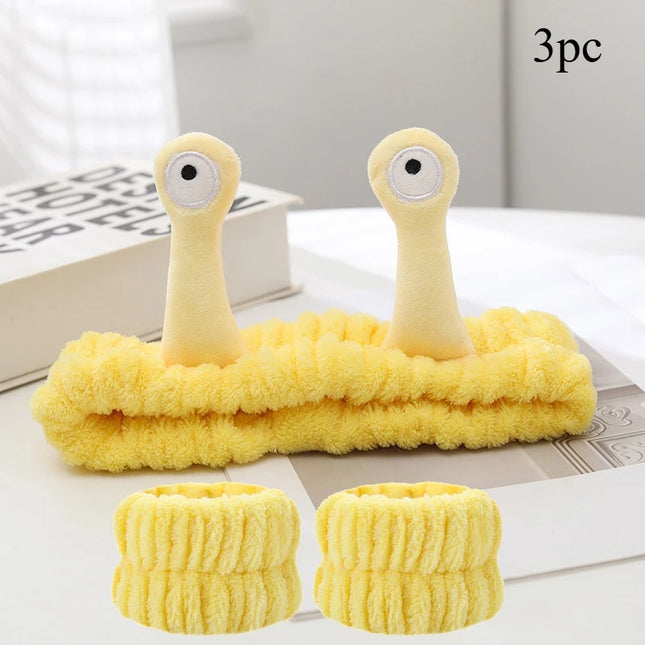 2025 New Cartoon Cross-border Funny Snail Face Wash Headband, Cute Plush Headband Suitable for Women's Face Washing and Makeup