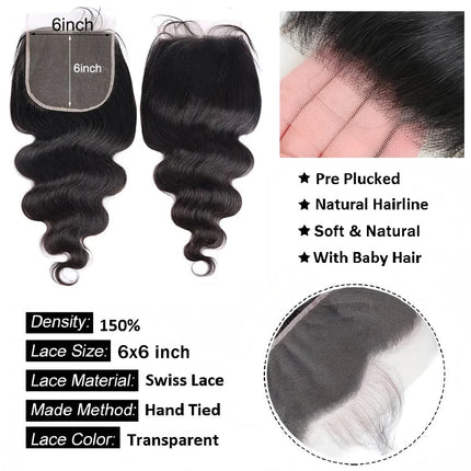 Body Wave 13x6 Lace Frontal Only 2x6 Lace Closure 4x4 5x5 6x6 Transparent Swiss Lace Closure 360 Lace Brazilian 100% Human Hair