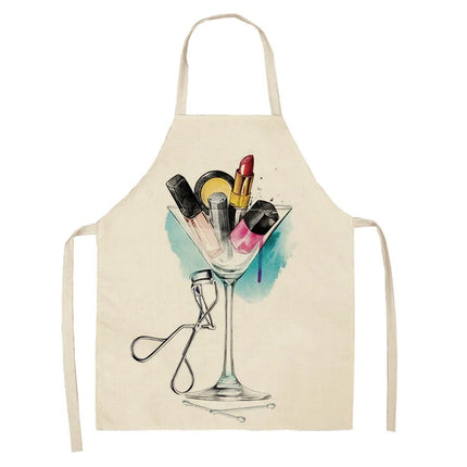 Lipstick Perfume Sexy Printed Linen Black Kitchen Apron Woman Work Dress Colorful Geometry Custom Cooking Baking Accessories