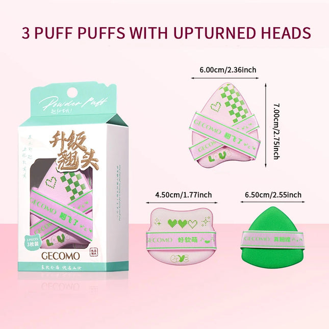 GECOMO Adorable Curved-Head Powder Puff Set — Ultra-Soft, Skin-Friendly, Non-Powder-Caking, Expands When Wet,