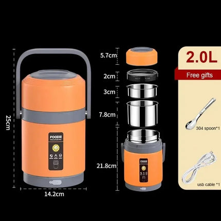 220V USB Rechargeable Heated Warm Lunch Box Stainless Steel Food Warmer Container Constant 65℃ Thermal Office Bento Lunch Box