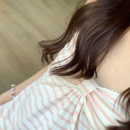 Sweet Stripe Strap Vest Early Taste Girl Feeling Lace Knot Hemline Upper Apparel Japanese Style Women's Loose Fit Top