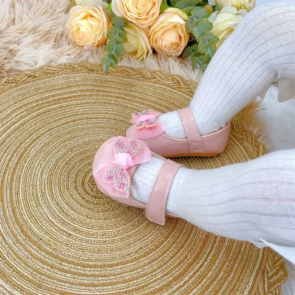 Casual Cute Rhinestone Bowknot Decor Mary Jane Shoes For Baby Girls, Lightweight Non-slip Walking Shoes For Spring And Autumn