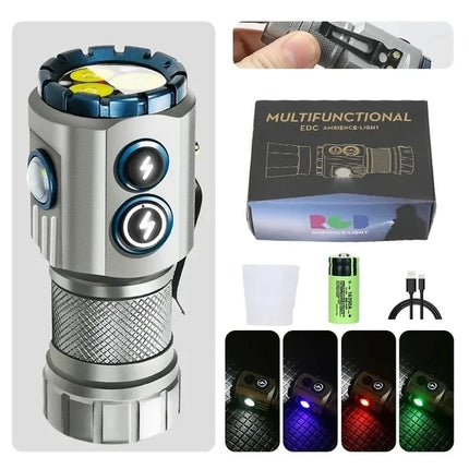 2000LM 3LED Mini  Flashlight Powerful Type-C Rechargeable 18350 Battery Torch Lamp with Tail Magnet Tactical Lantern for Camping