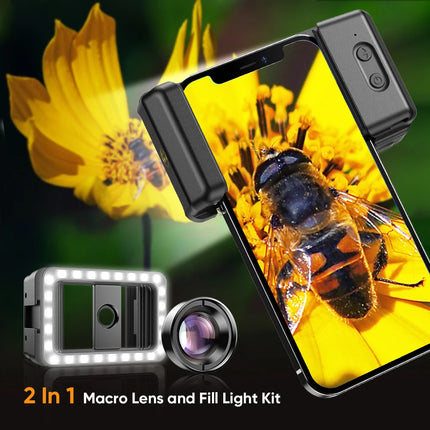Apexel Macro Lens 4K HD Portable Micro Lens With LED Fill Light Phone Photography Lente Attachment Vlog Video Recording