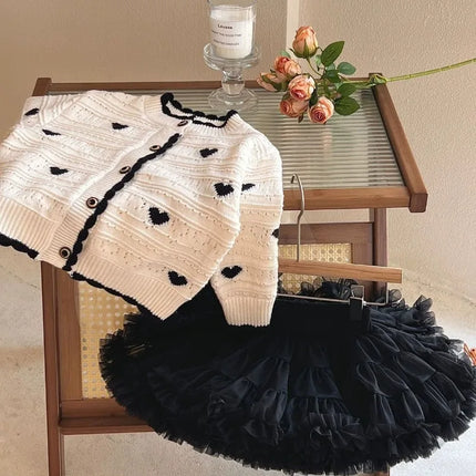 Baby Girl Knit Cardigan Korean Style Heart Pattern Long Sleeve Open Front Sweater Warm Winter Jacket for Toddler Girls