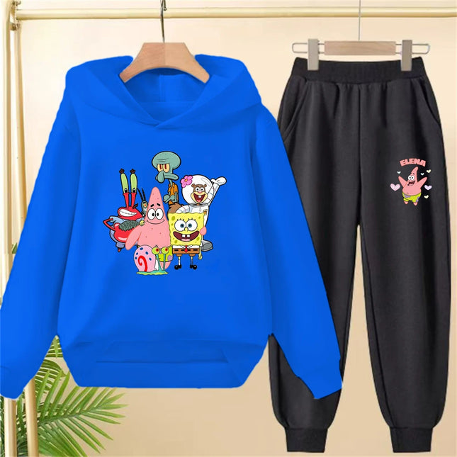 Yellow Children's hoodie SpongeBob Square Pants 3-12 years kids girls boy clothing tops+pants set leisure outerwear sweatshirt