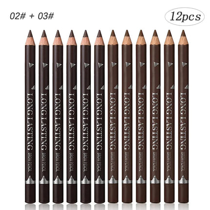 6/12PCs eye brow pencil waterproof professional women eye makeup pen easy color natural black Brown cosmetic beauty eyebrow tool