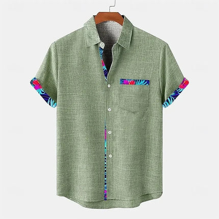 Men's High-Quality Linen Short-Sleeved Shirt Hawaii 3D Printed Collar Vacation Casual Style Loose Breathable Fit