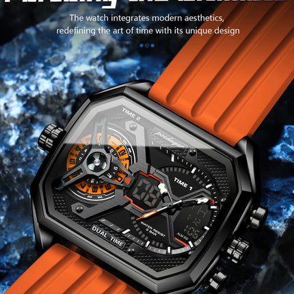 POEDAGAR Sports Men Wristwatch Date Week Chronograph Luminous LED Man Clock Silicone Strap Electronic Men's Quartz Watches Reloj