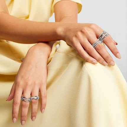 Luxury Cubic Zirconia Gold Plating Multilayer Connecting Rings for Women Fashion Mixed Color Stackable Finger Ring Party Jewelry