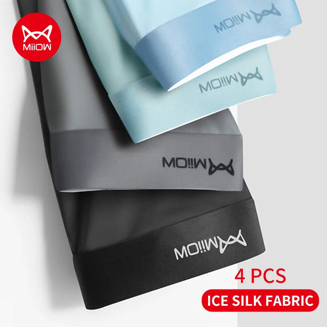MiiOW 4Pcs Ice Silk Men Boxer Shorts Graphene Antibacterial Men Underwear Man Underpants Seamless Breathable Mens Panties L-5XL