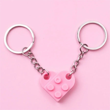 New Brick Keychain for Couples Friendship 2pcs Matching Heart Colorful Keyring Set for Girlfriend Boyfriend Valentine's Day Gift