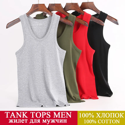 Tank Tops Men New 100% Cotton Solid Vest Mens Slim Casual Breathable Sleeveless Tops Gym Running Undershirt Male Gift Hot Sale