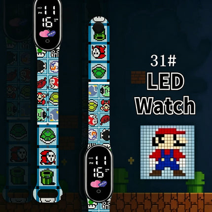 Mario Kids LED Watch Waterproof Touch Digital Bracelet Sports Wristwatch Anime Cartoon Children's Watch For Birthday Gift