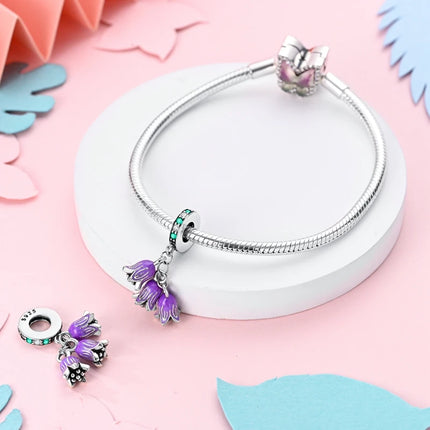 925 Sterling Silver Purple Series Butterfly Aries Gemini Safety Chains Fit Original Bracelet DIY Jewelry Making Gift For Women