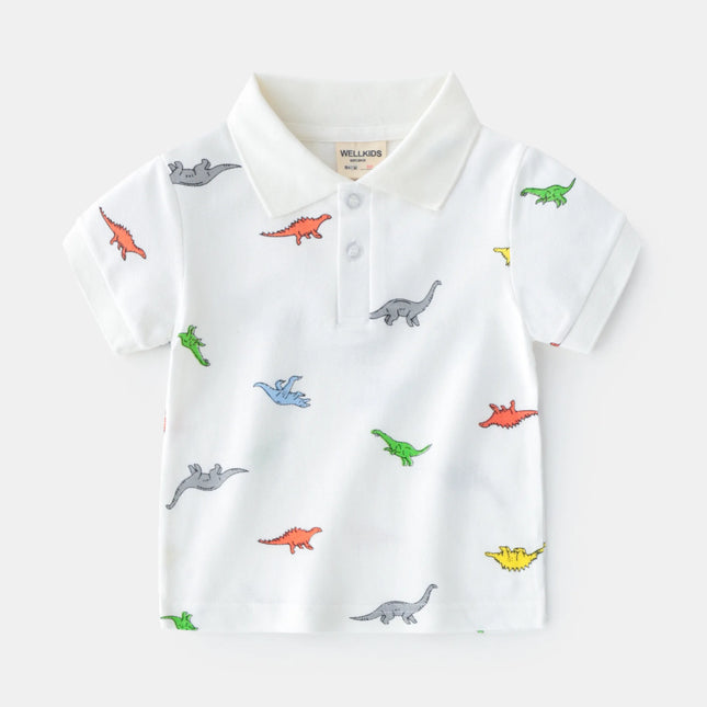 Summer boy cartoon short sleeved polo shirt, fashionable and casual trend, children's T-shirt, moisture wicking cotton short sle