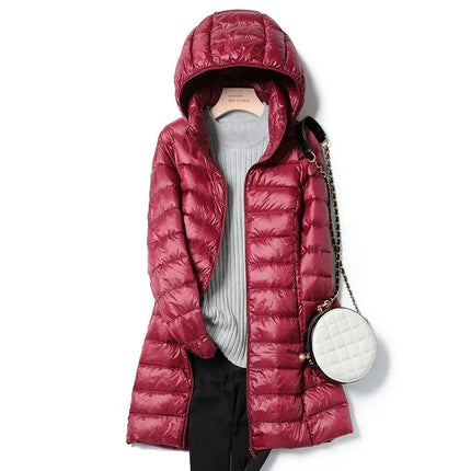 Haze Blue Women's Lightweight Long Jacket, Hooded Long Sleeve Coat, Asian Size M-7XL, Red, Black, Blue, Purple Available Parkas