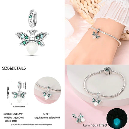 Hot Original 100% 925 Sterling Silver Chameleon Beads Firefly Charms Fit Original Bracelet DIY Jewelry Making Women's Gift