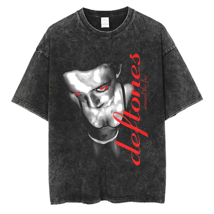 New Arrival Mens Clothes Tee Shirt Homme Washed Vintage Rock Band Deftones Private Music Graphic  Men Clothing New in Top & Tees