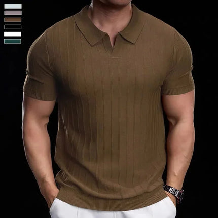 Business Casual Summer New Style Short Sleeve Polo Shirt Men's Knitted Slim Fit Collared Top Trendy Ins Style AE Stock