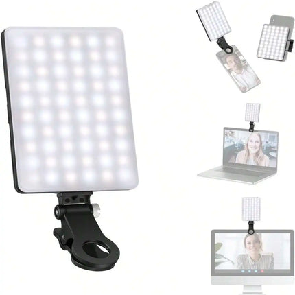 60 LED High Power Rechargeable Clip Fill Video Conference Light with Front & Back Clip, Adjusted 3 Light Modes for Phone, iPhone