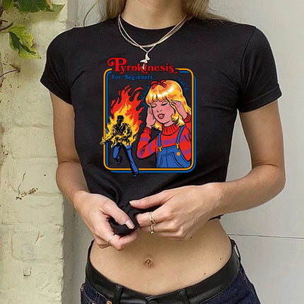 Crop Top Gothic Horror Y2k Aesthetic 90s Satan T Shirt Women Satanism Evil Demon Grim Death Tshirt Female Cropped T-shirt