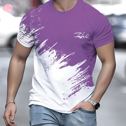 Men's Casual Gradient Printed Short Sleeve T-Shirt 3D Text Pattern Tees Top Fashion Street Design Men's Clothing