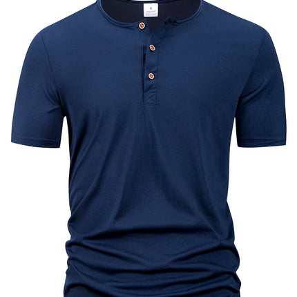 Summer Men Henley Collar T-shirts Button Slim Casual Male Solid Color Short Sleeve Men Sports T-shirt Polo shirt Tops