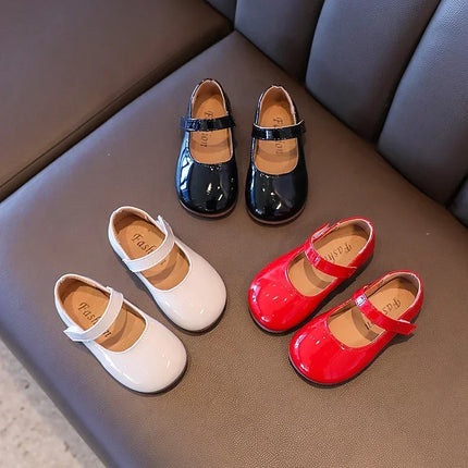 ‌Plain Patent Leather Ballet Flats for Baby Girls  Concise Round-Toe Mary Jane Shoes  Red/White Kids Soft Sole