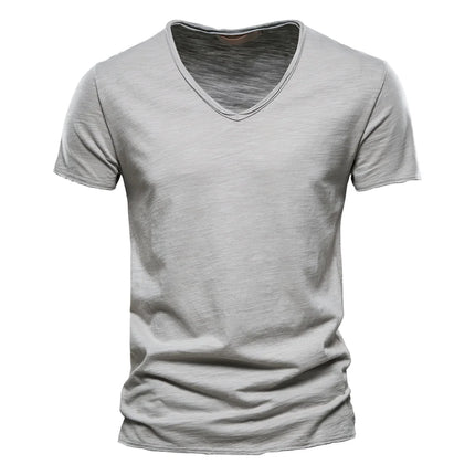 Brand Quality 100% Cotton Men's T-shirt V-neck Fashion Design Slim Fit Solid T-shirts Male Tops Tees Short Sleeve T-Shirt For Men