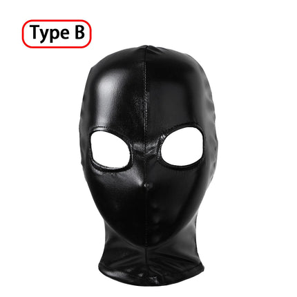 Women Mens Cosplay Face Mask Shiny Bronzing Cloth Open Mouth and Eye Glued Headgear Head Cover Couples Adult Products Sex Toys