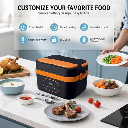 B51C Rechargeable Cordless Electric Lunch Box 1.5L Portable Self-Heating Food Warmer Container For Outdoor Office Use